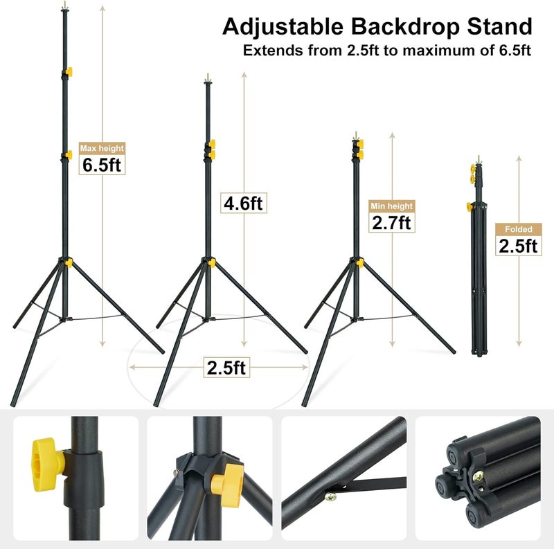 Lincostore Backdrop Support Stand Kit 10x6.5ft Adjustable Photography Studio Photo Background Support System with Carrying Bag for Green Screen Muslin, 4171 - Image 5